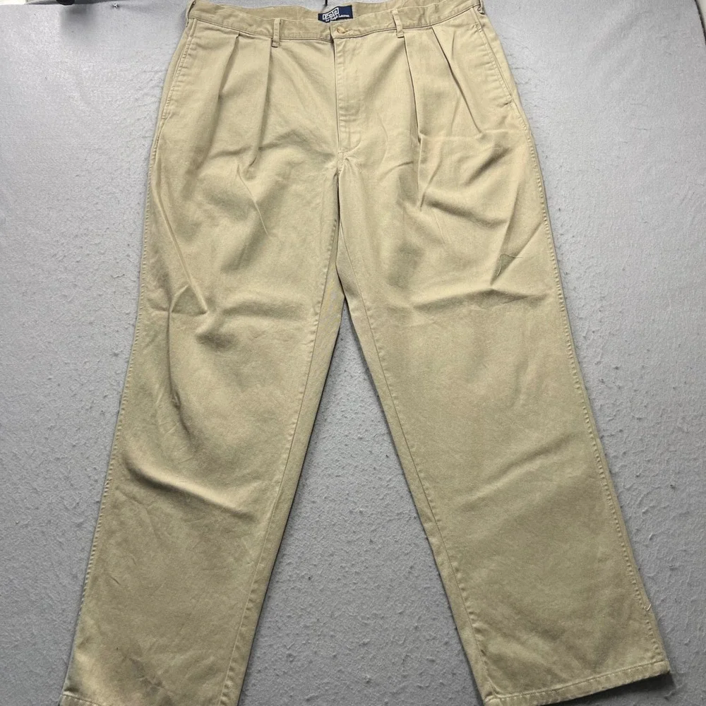 Vintage Polo Ralph Lauren Polo Chino Pants Khaki Tan Pleated 42x32 Mens